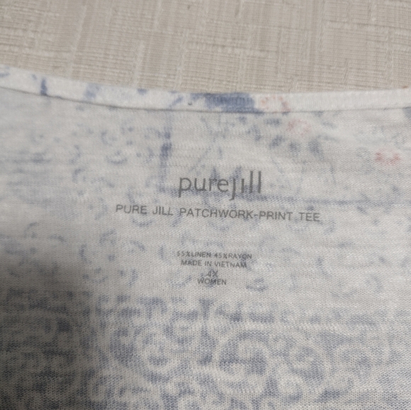 J.Jill Pure Jill Plus Patchwork Print Short Sleeve Linen blend Tee Top Blouse 4X - Picture 5 of 7